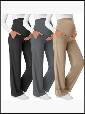 Women's Maternity Yoga Pants Wide Leg Over The Belly Stretchy Lounge Pants 3